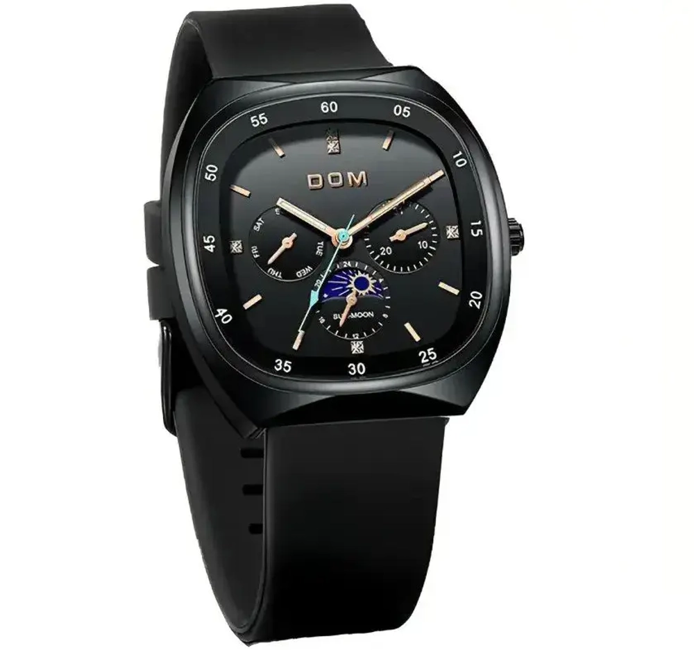 Часы наручные кварцевые DOM на кожаном ремешке, белый/черный W10080-01