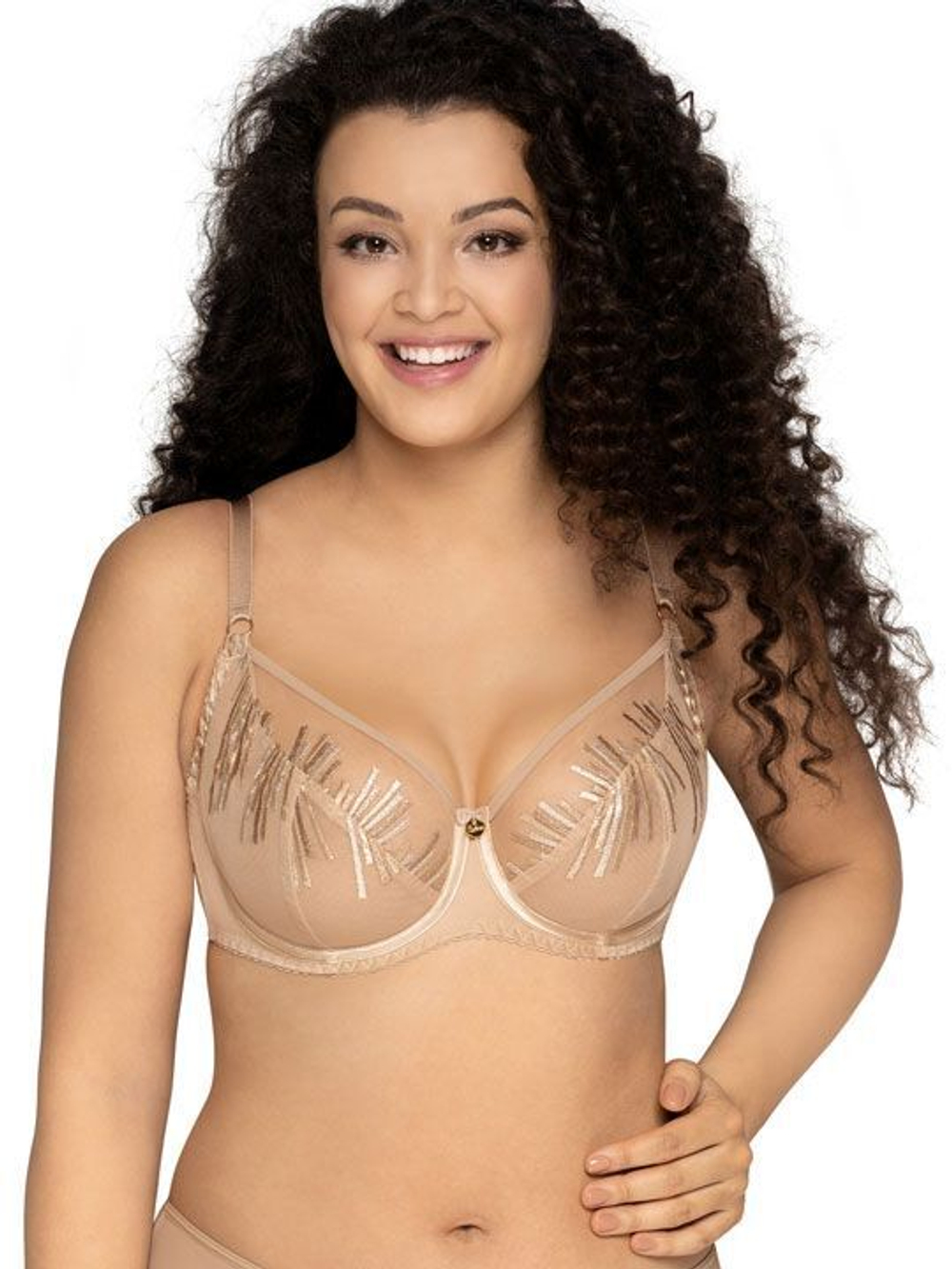 Бюстгальтер plus size с мягкой чашечкой и эффектной вышивкой (Размер: 100E) (Цвет: телесный)