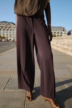 ZARA ШИРОКИЕ БРЮКИ С ДЕКОРАТИВНОЙ СТРОЧКОЙ, ГРАНАТОВЫЙ