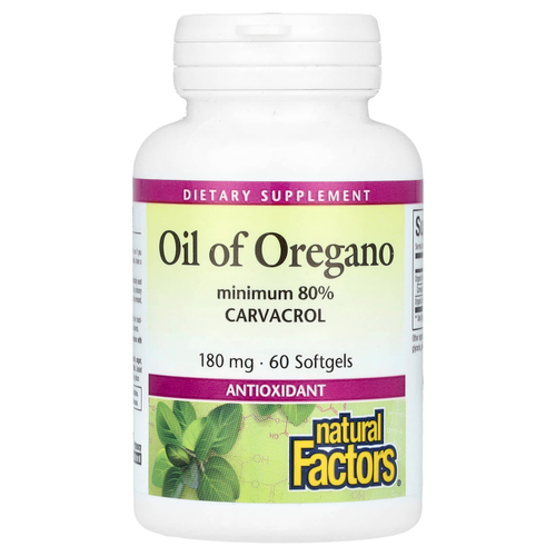 Natural Factors, масло орегано, 180 мг, 60 капсул