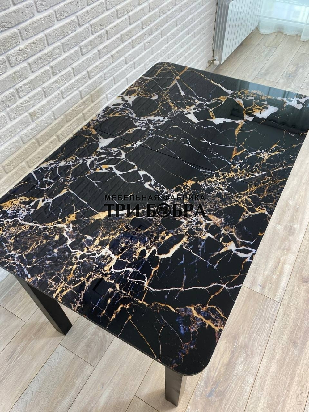 Стол стеклянный раздвижной "Чёрный мрамор"