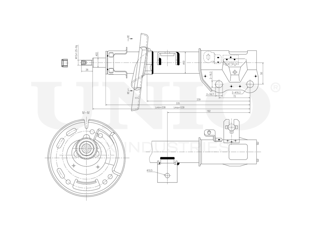 Амортизатор газовый передней подвески левый UNIO SAB-10266