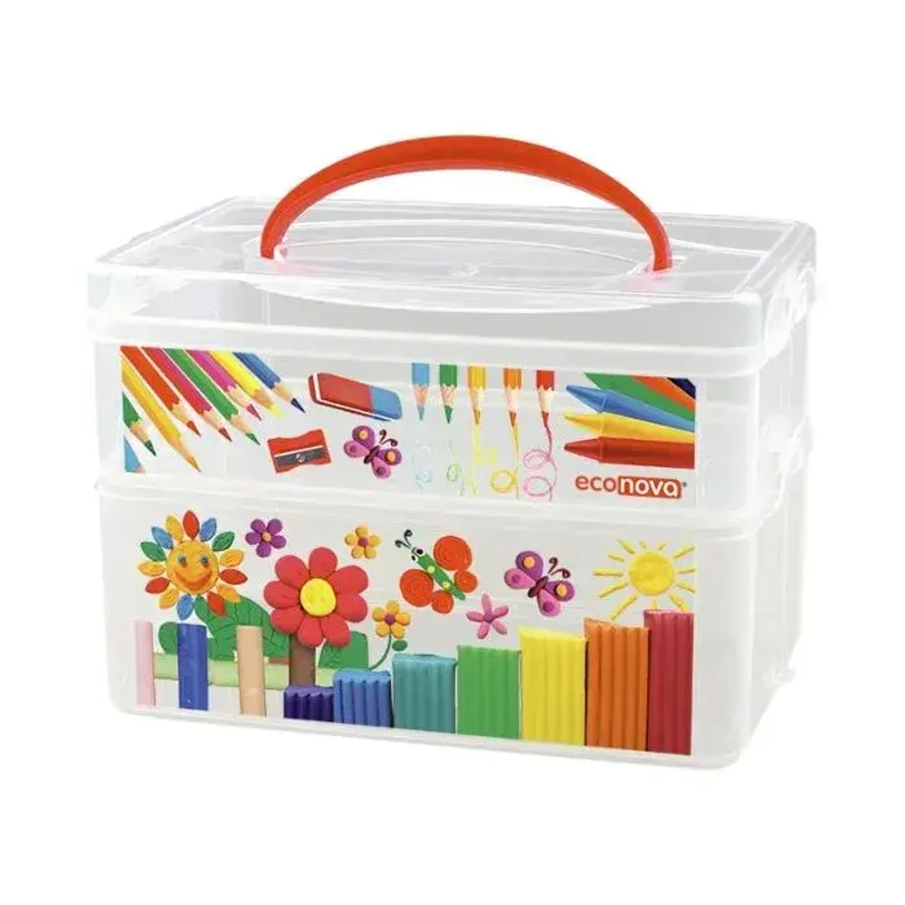 КОРОБКА УНИВЕРСАЛЬНАЯ С РУЧКОЙ И ДЕКОРОМ ART BOX 2 СЕКЦИИ, 245Х160ММ (бесцветный)