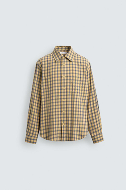 ZARA РУБАШКА RELAXED FIT В КЛЕТКУ, ЦВЕТ СЛИВОЧНОГО МАСЛА