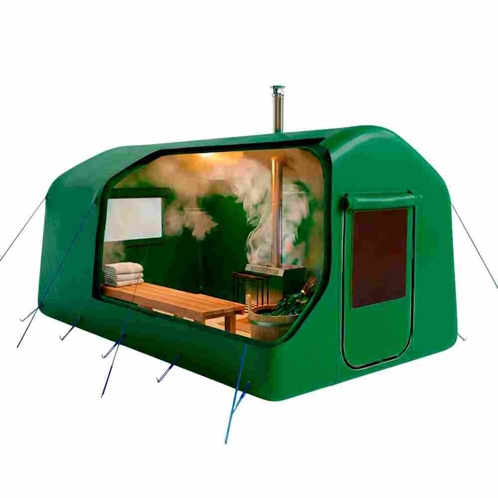 Баня пневмокаркасная 4,8×2,4×2,4 м, из ПВХ, зелёная