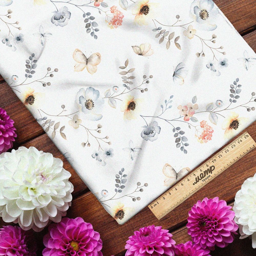 Ткань оксфорд 210 лёгкие цветочки веточки