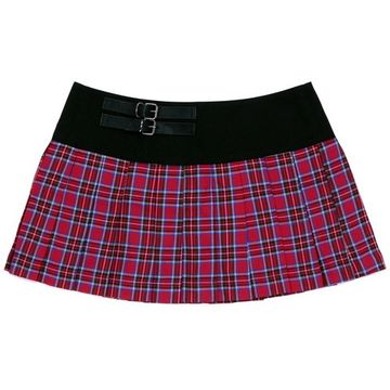 Юбка красная в среднюю клетку с чёрным поясом и 2-я ремешками