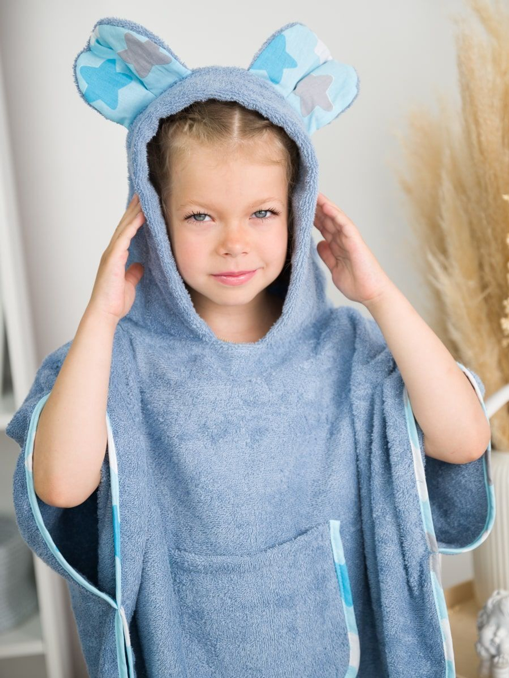 Пончо "ЛАСКОВЫЙ МЫШОНОК" Размер 0,68*0,67 лазурный