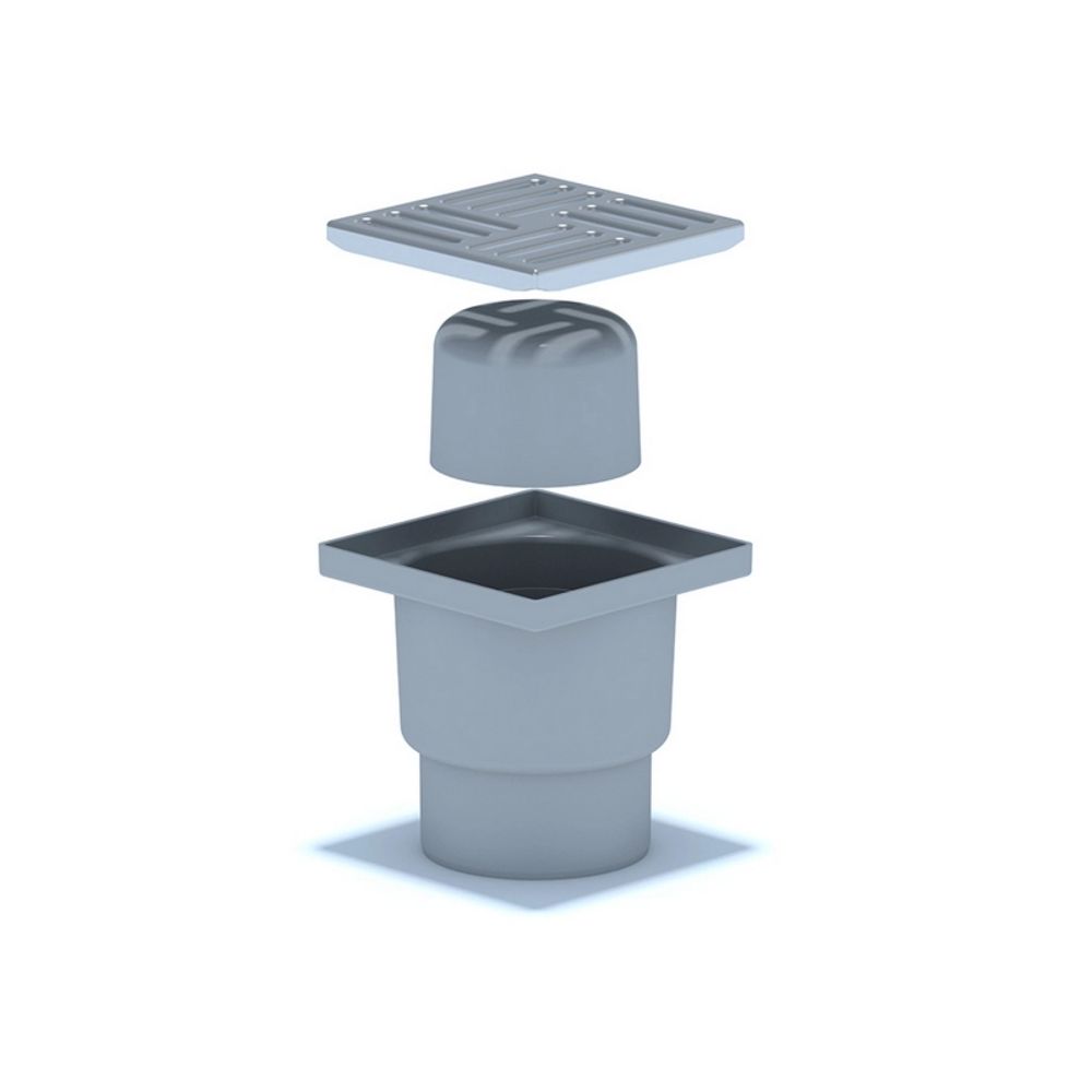 Трап ТА1212 верт. спуском 110, нерж. реш. 150*150 (АНИ пласт)