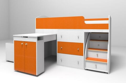 Кровать-чердак КарИВи Малыш Белое Дерево Оранжевый