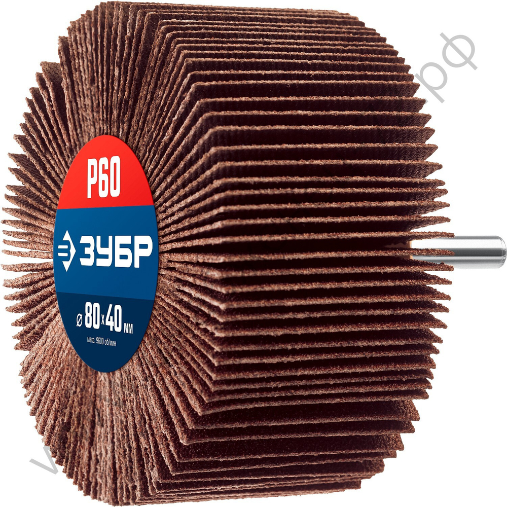 ЗУБР d 80 x 40 мм, P60, на шпильке d 6 мм, Круг шлифовальный лепестковый, Профессионал (36604-060)