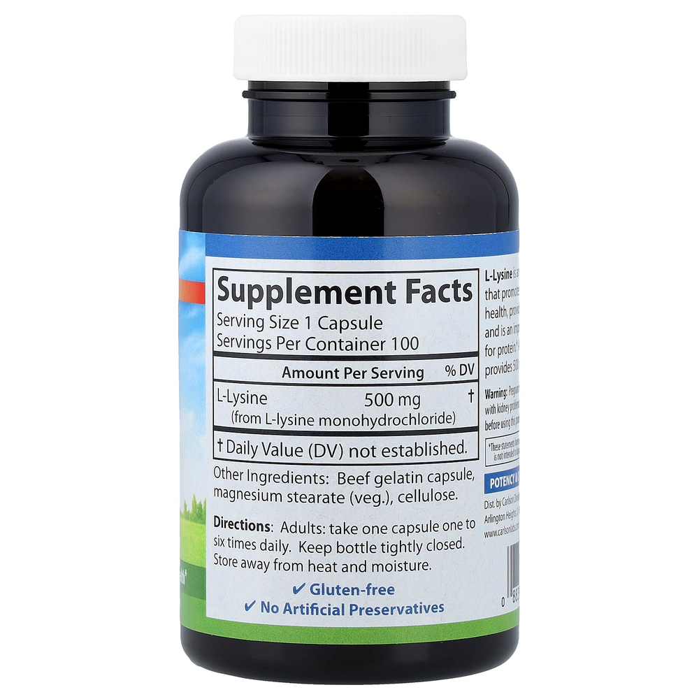 Carlson, L-лизин, 500 мг, 100 капсул