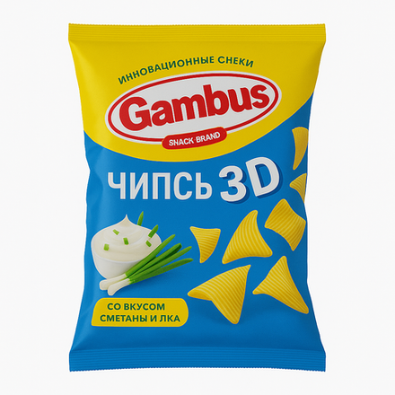 Чипсы 3D со вкусом сметана и лук Gambus 40 гр