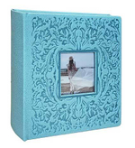 Фотоальбом Делюкс на 200 фото 10х15 см, бум. листы, книж. переплет, с окном suede gri mavi "голубой под замшу"