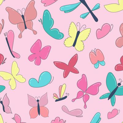 цветные бабочки на розовом фоне