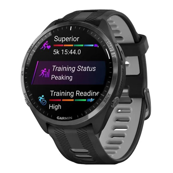 Умные часы Garmin Forerunner 965 – черные, темно-серый DLC титановый безель, с черным ремешком