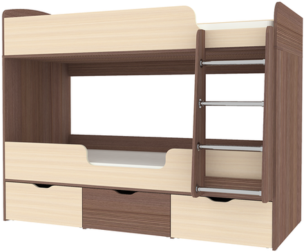 Кровать двухъярусная КарИВи Малыш Двойняшка 80х180 Бодего Темный  Дуб Молочный