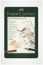 Набор художественный FABER-CASTELL "Pitt Monochrome", 12 предметов, металлическая коробка, 112975