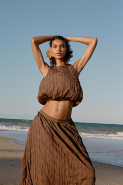 ZARA ТОП ИЗ ЖАТОЙ ТКАНИ, КОРИЧНЕВЫЙ