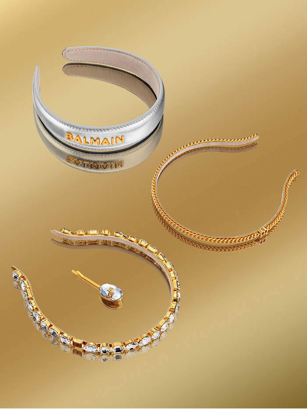 Balmain Hair Couture Большой кожаный Ободок цвет серебро Leather Headband Large Silver