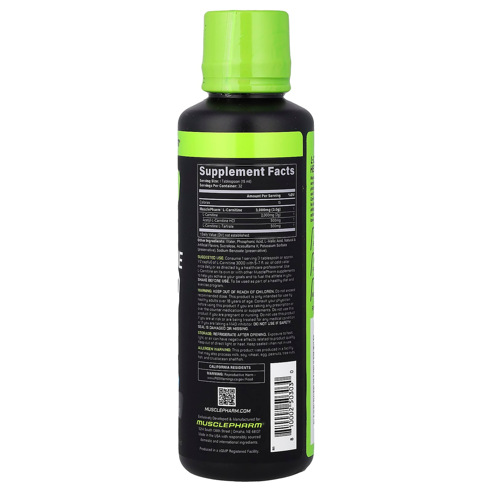 MusclePharm, Select L-карнитин 3000, голубая малина, 480 мл (16 жидк. унций)