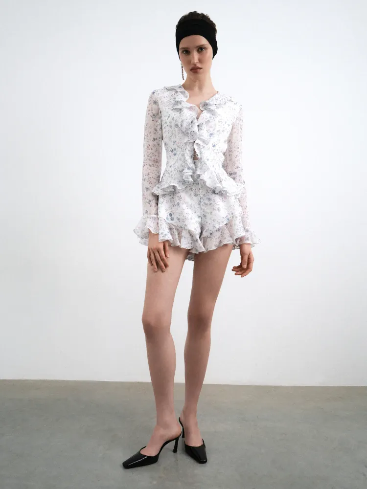 Одри (Audrie), шорты с рюшами из молочного шифона с цветочным принтом