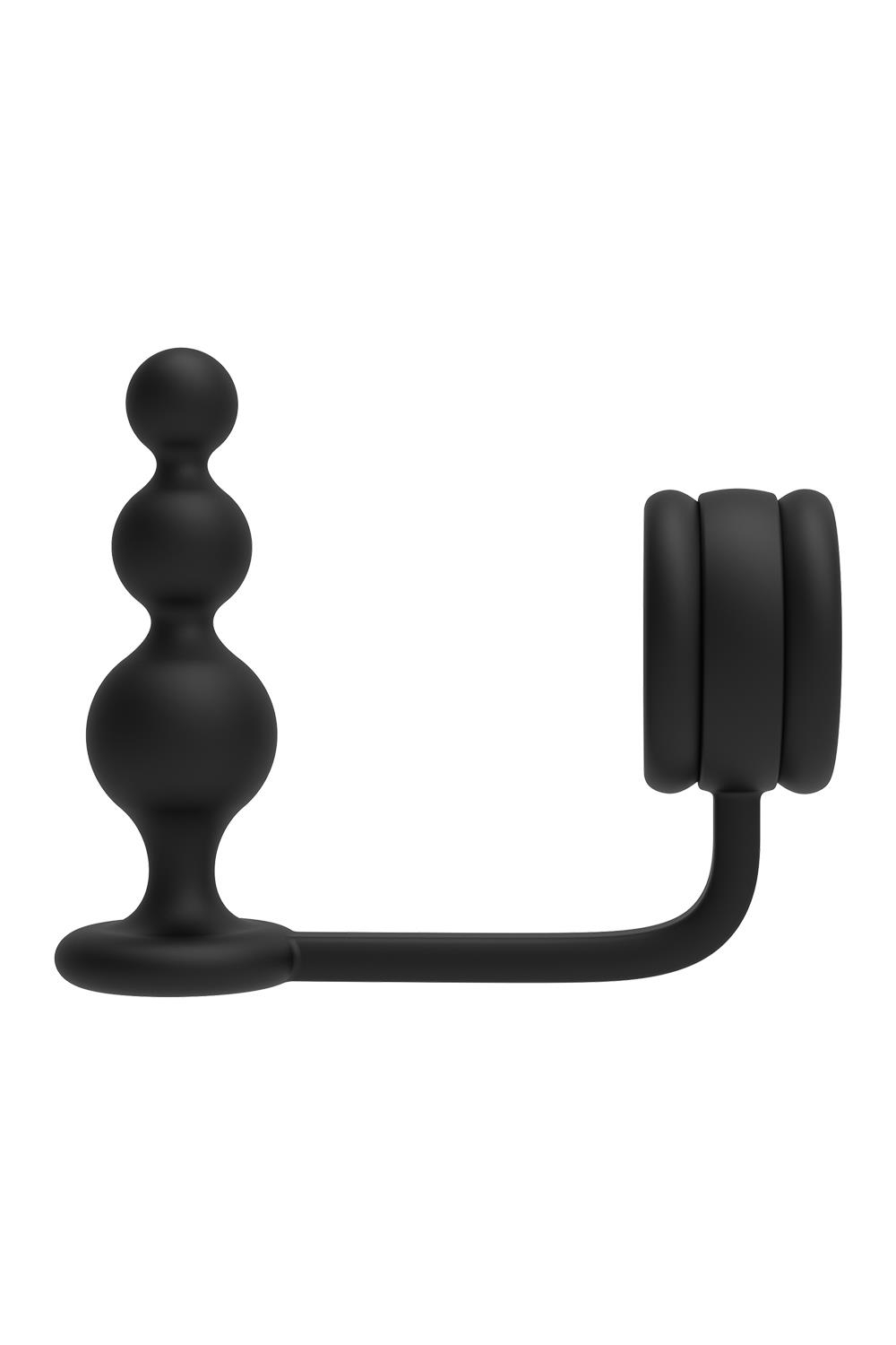 Черное эрекционное кольцо с анальной елочкой Cockring With Beaded Anal Plug (Цвет: черный)