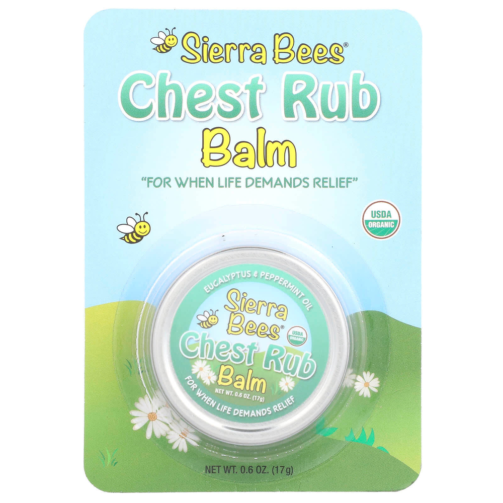 Sierra Bees, Бальзам для втирания в грудь, эвкалипт и перечная мята, 17 г (0,6 унции)
