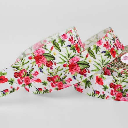 Лента репсовая 25мм,тропический букет АУ 9898124