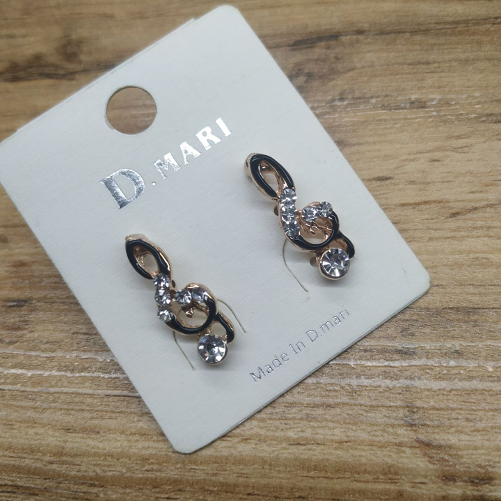 Серьги-гвоздики Скрипичный ключ стразы кристалл эмаль черная металл золотистый