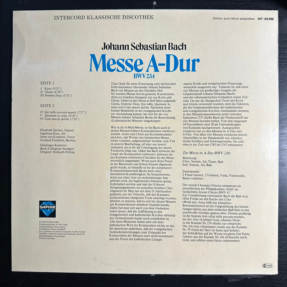 Бах - Мессе ля мажор BWV 234 (Германия 1978г.)