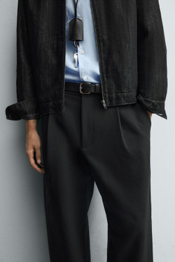 ZARA БРЮКИ RELAXED FIT СО СКЛАДКАМИ, ЧЕРНЫЙ