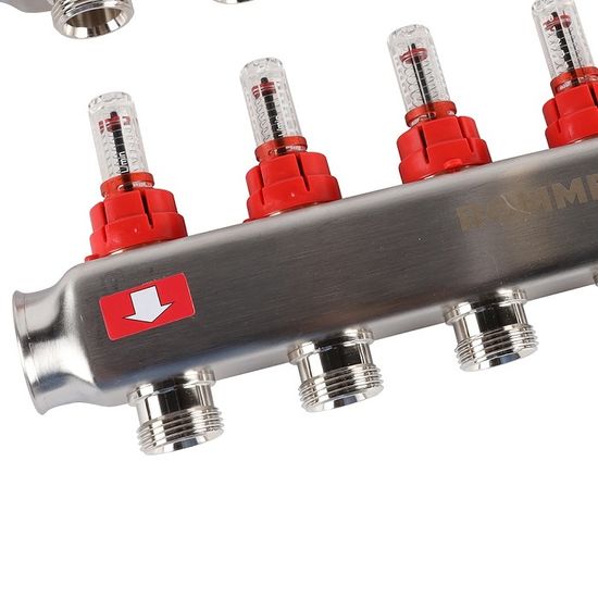 Коллектор Rommer 1"x3/4" на 6 контуров с расходомерами (нерж. сталь) RMS-1200-000006