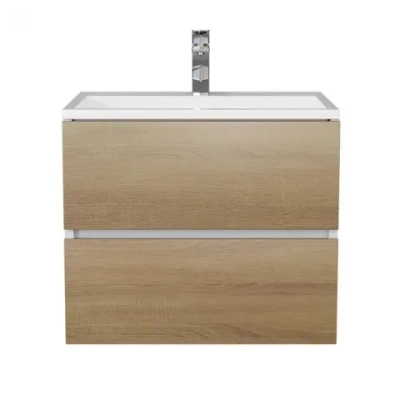 Тумба с раковиной Uperwood Barsa 60 см, раковина белая, подвесная тумба белая/дуб сонома