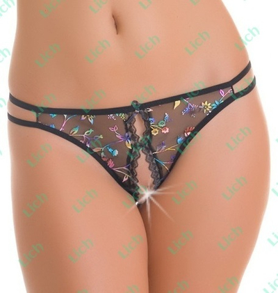 Чёрные трусики-стринг с разрезами