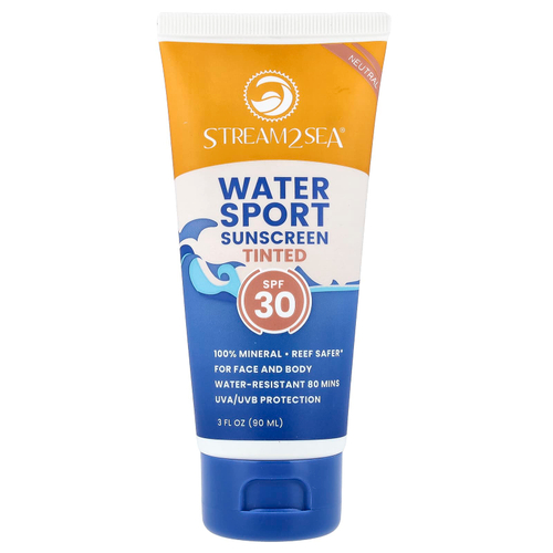 Stream2Sea, Солнцезащитное средство для водных видов спорта, тонирующее, SPF 30, нейтральный, 90 мл (3 жидк. Унции)