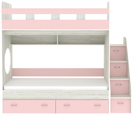 Двухъярусная кровать КарИВи Юниор 1 80х190 Винтерберг Розовый