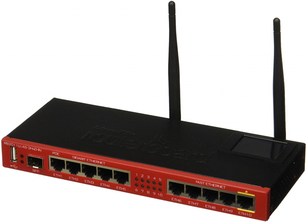 Маршрутизатор MikroTik RB2011UiAS-2HnD-IN 802.11n 2.4ГГц 300Mbps 5xLAN 5xGbLAN SFP