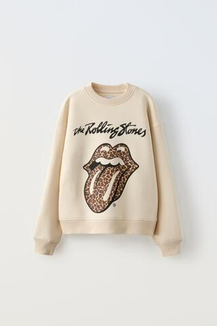 ZARA ТОЛСТОВКА С ПРИНТОМ ROLLING STONES ©, ЭКРЮ