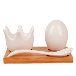 Набор на подставке: подставка для яйца, солонка, ложка "Naturel" 11,5*8*5см (подарочная упаковка)