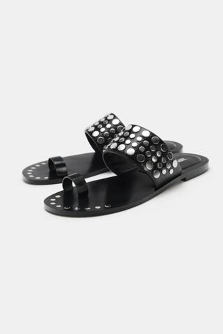 ZARA КОЖАНЫЕ САНДАЛИИ С ЗАКЛЕПКАМИ, ЧЕРНЫЙ