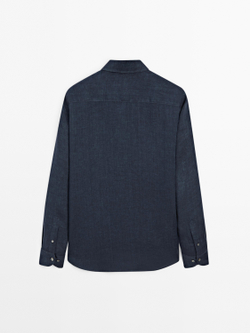 Massimo Dutti Рубашка приталенного кроя из 100% льна, темно-синий