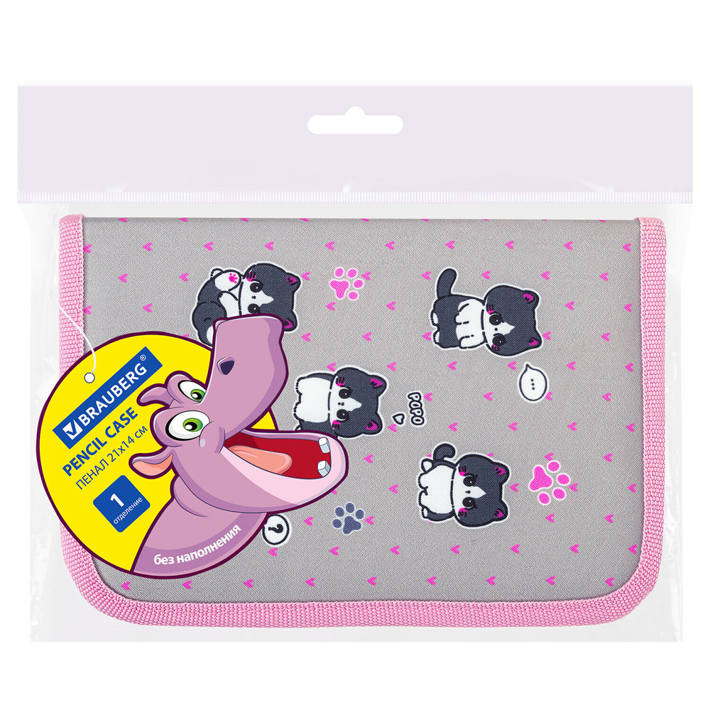 Пенал BRAUBERG 1 отделение полиэстер 21х14 см "Cat patches" (2 штуки в упаковке)