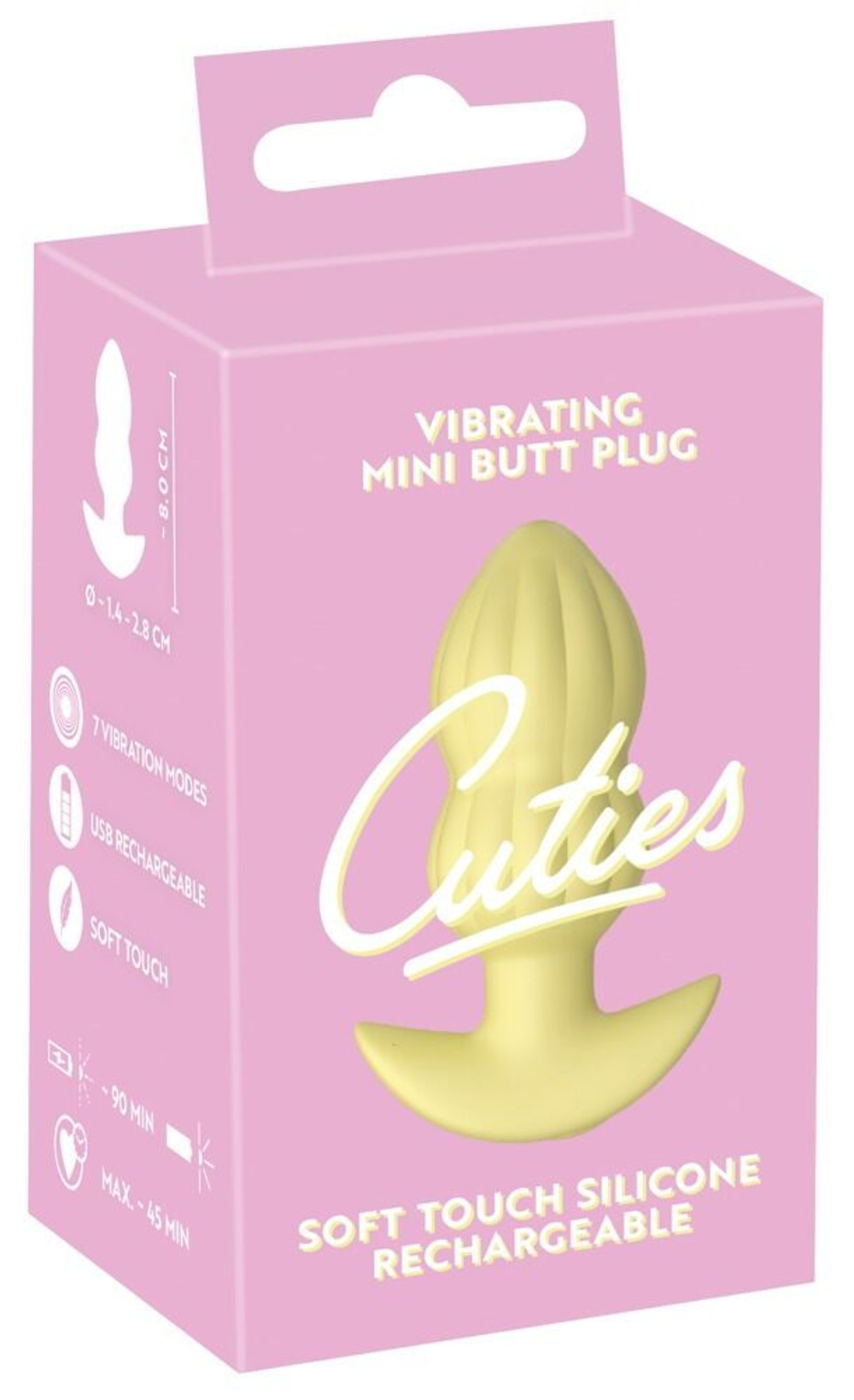 Желтая анальная пробка с вибрацией Cuties Vibrating Mini Butt Plug - 8 см. (Цвет: желтый)