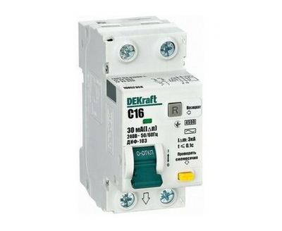 АВДТ DEKraft 1Р+N 16А 30мА тип AC х-ка C ДИФ-103 4.5кА, 16052DEK