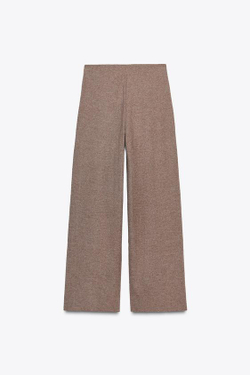 ZARA БРЮКИ-ПАЛАЦЦО ИЗ МЯГКОЙ ТКАНИ, КОРИЧНЕВЫЙ МЕЛАНЖ