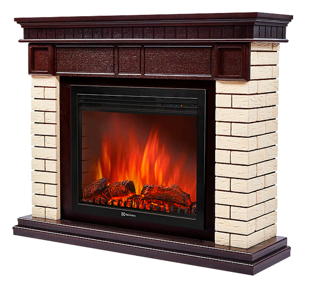 Портал Firelight Bricks 25 камень бежевый, шпон темный дуб