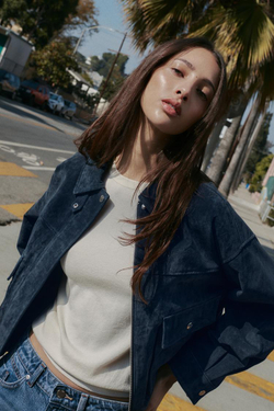 ZARA КУРТКА-БОМБЕР ИЗ 100% КОЖИ, ТЕМНО-СИНИЙ