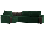 Диван угловой Николь левый угол, Зеленый\Коричневый\Коричневый, Велюр\Экокожа, 102973L