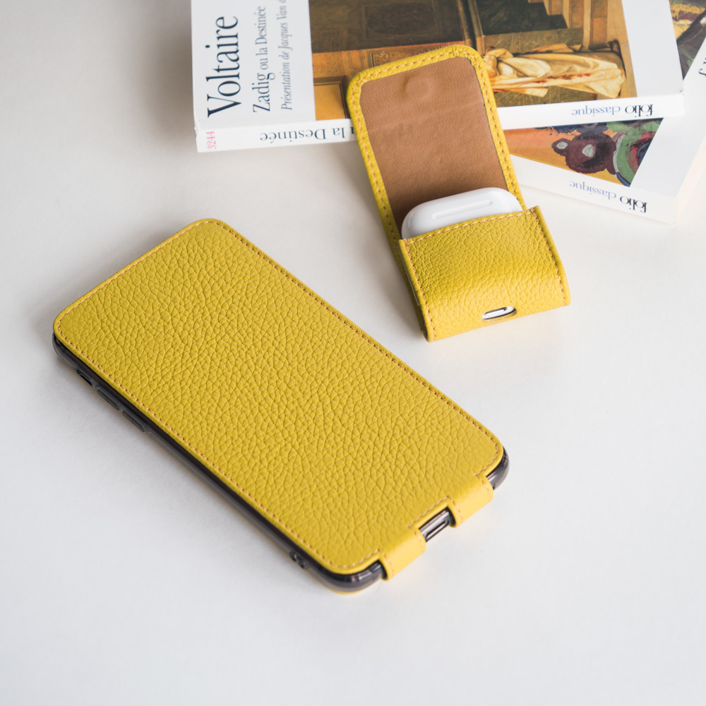 Чехол для iPhone 11 Pro Max из натуральной кожи теленка, желтого цвета